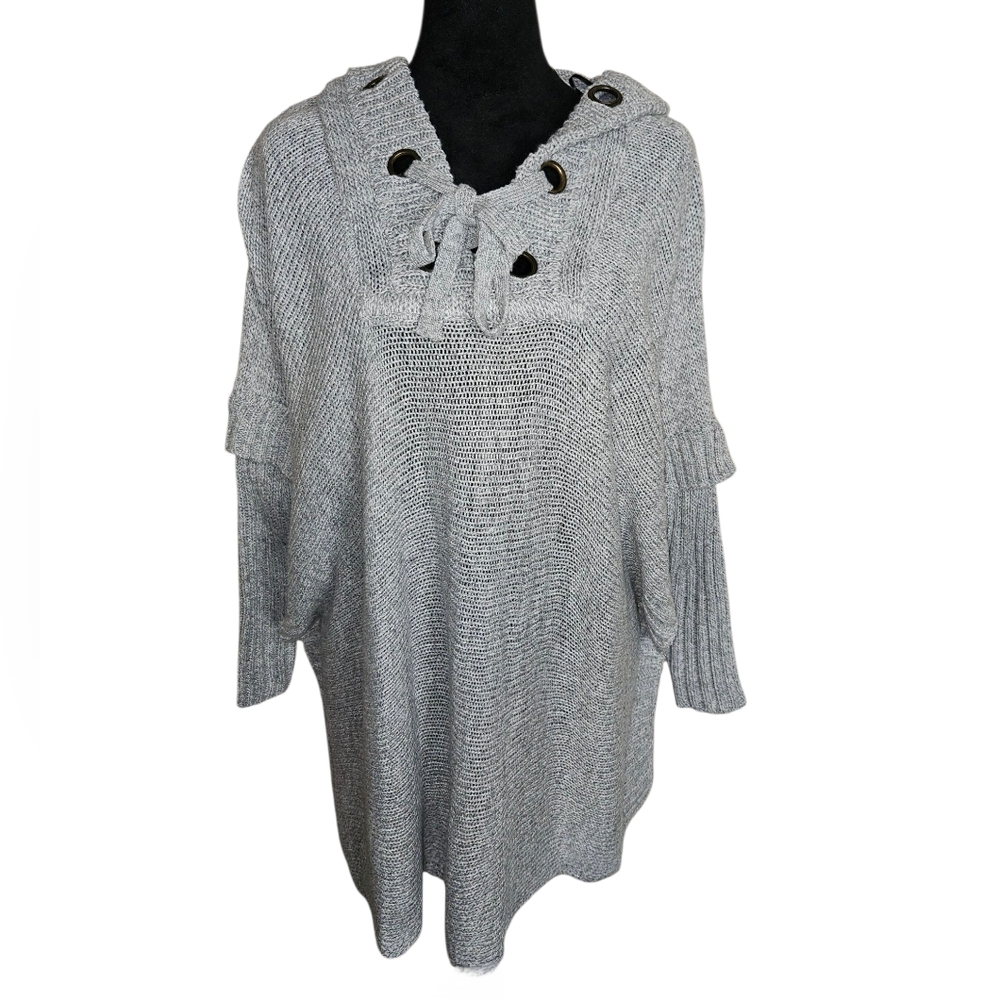 Ali Miles Women's Gray Knit Poncho Sweater Size L